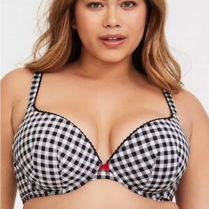 Torrid Black & White Gingham Microfiber Push-Up Plunge Bra in plus size 39F